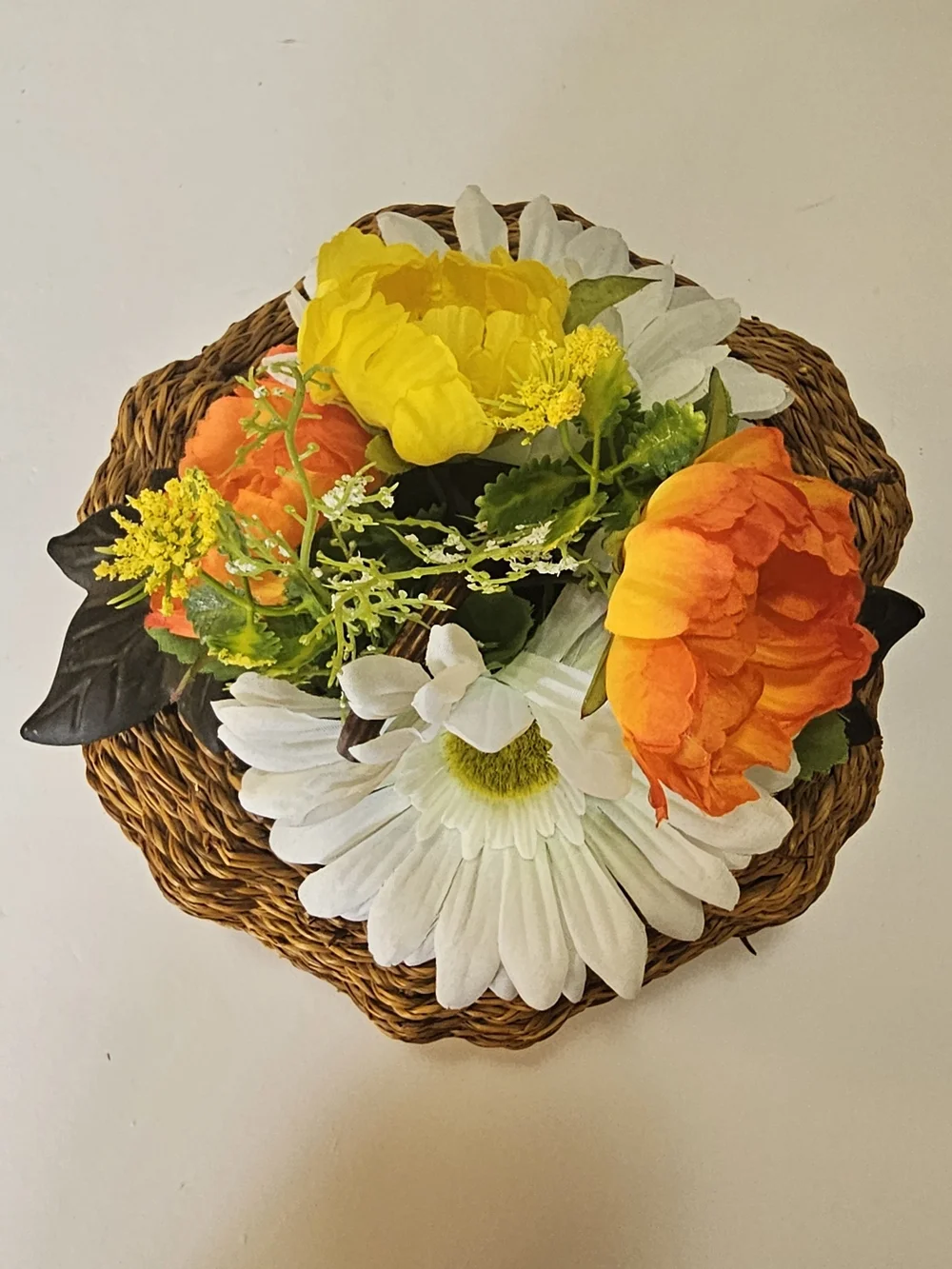 Woven Basket with Artificial Flowers Floral Decor